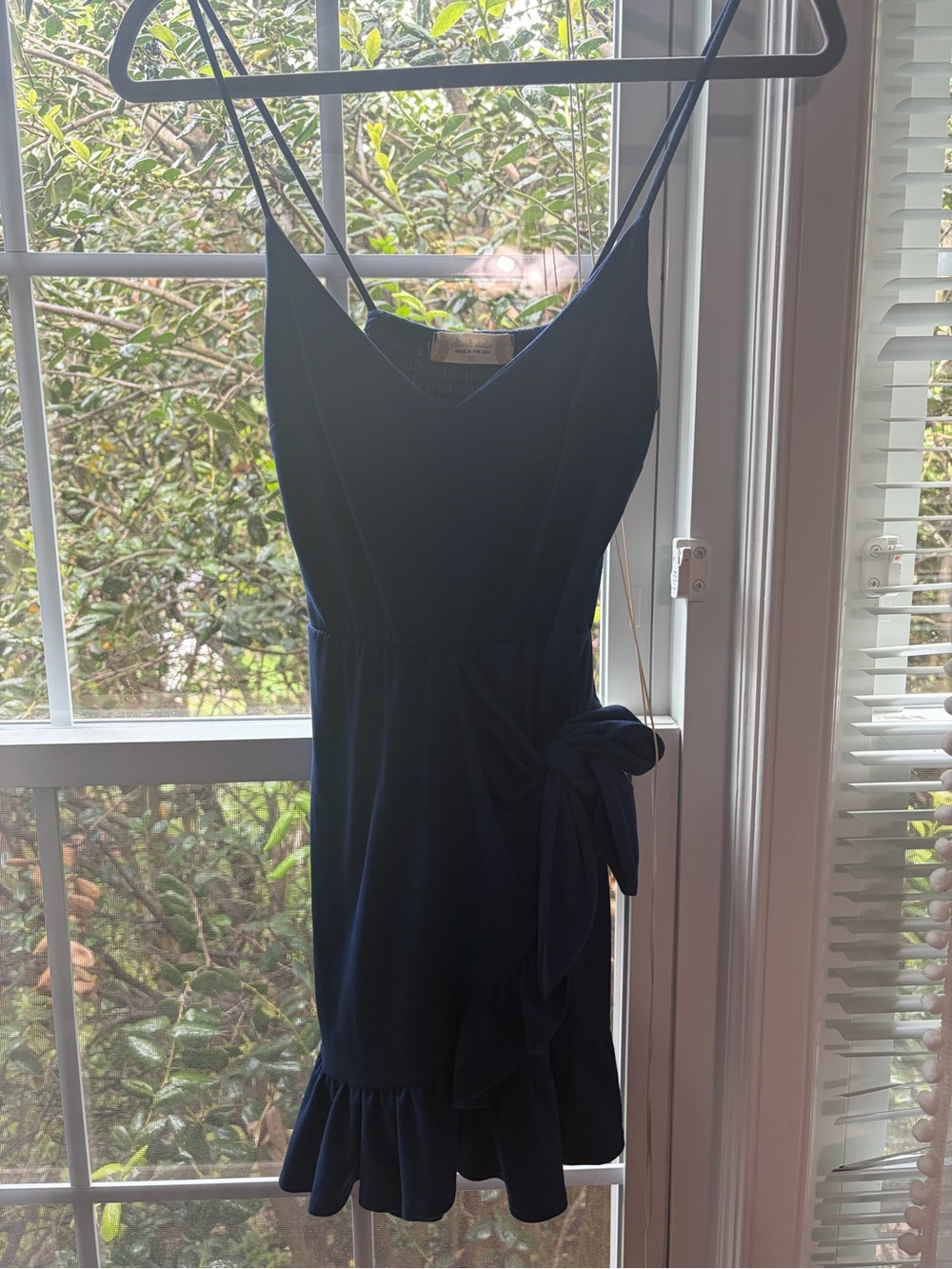 Altard State Navy Wrap-Tie Ruffle Hem Slip Dress
